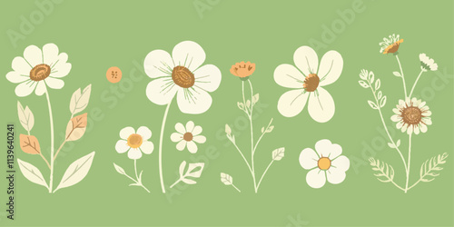 Set of flower elements. collection with flowers, leaves, herbs and berries. clip art Vector illustration design isolated flower, vintage, summer, clip art, flat, vector, leaf, floral, element, 