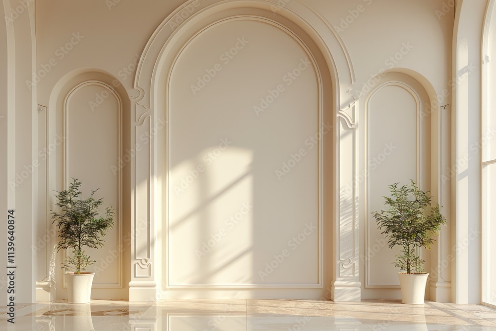 Elegant Interior with Arched Architecture and Plants Elegant Interior with Arched Architecture and Plants