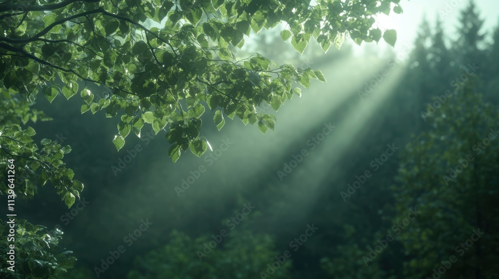 Fototapeta premium Sunlight filtering through leaves a dense forest nature tranquil environment