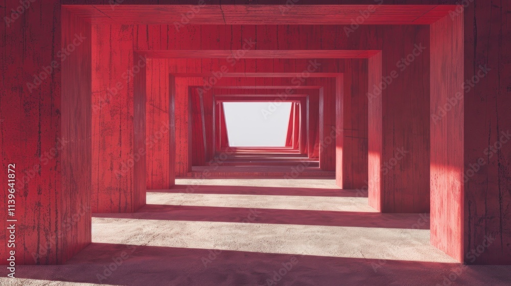 Red concrete corridor with light at the end. Red concrete corridor with light at the end.
