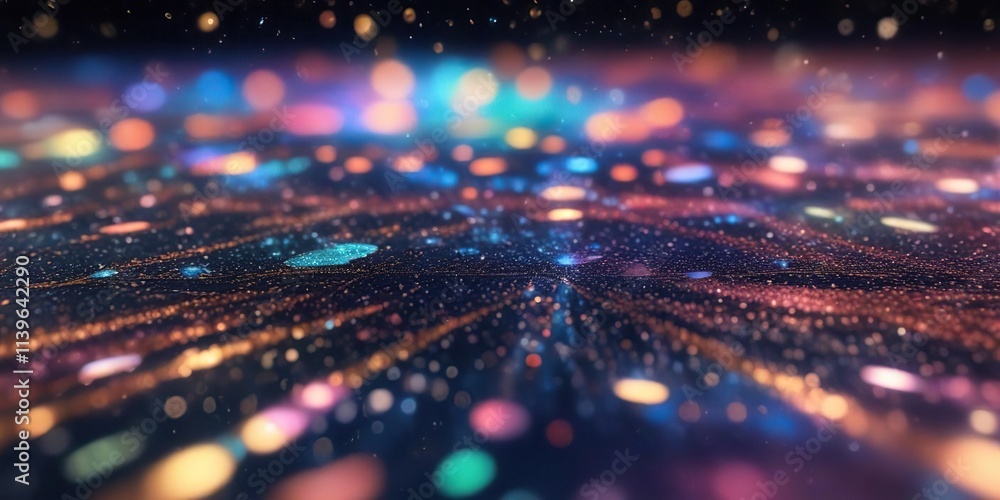 Glitter overlay on abstract defocused hologram , glitter bombs, celebratory atmosphere Glitter overlay on abstract defocused hologram , glitter bombs, celebratory atmosphere