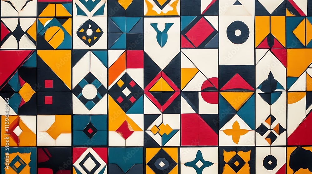 Obraz premium Vibrant Geometric Textile Design: A Colorful Digital Illustration. AI Generated