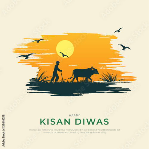 Happy National Farmers Day Post and Greeting Card. Farmers Day in India Poster, Kisan Diwas Vector Illustration