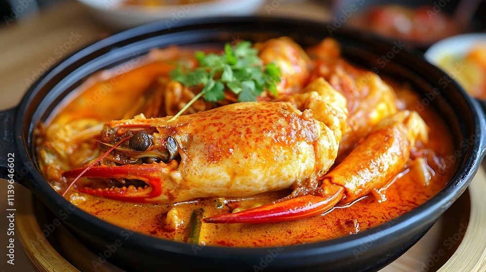 Spicy Lobster Curry Dish in Restaurant Setting. AI Generated Spicy Lobster Curry Dish in Restaurant Setting. AI Generated