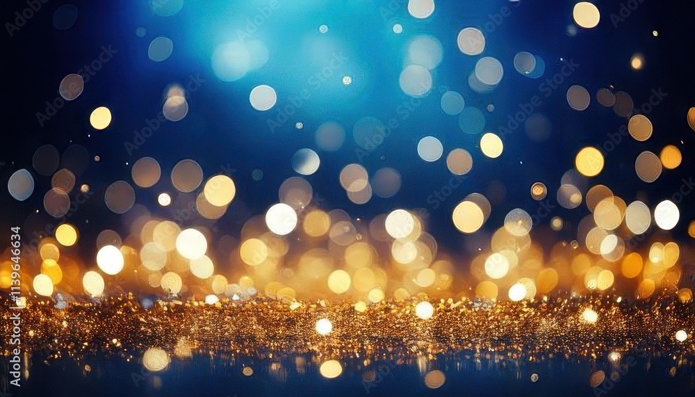Sparkling Golden and Blue Bokeh Background Festive Glitter Texture Sparkling Golden and Blue Bokeh Background Festive Glitter Texture