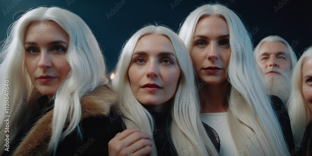 portrait of a group of blond people, realistic illustration portrait of a group of blond people, realistic illustration
