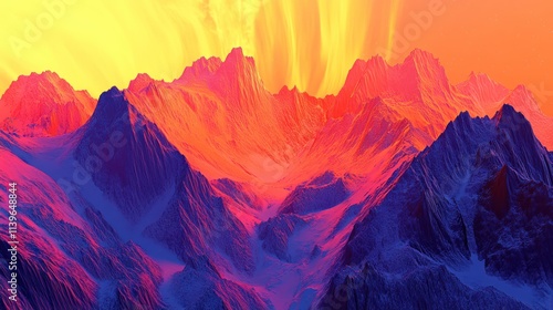 Vibrant sunset illuminating a majestic, snow-capped mountain range.