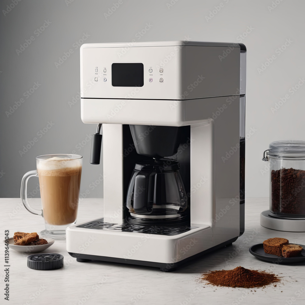 modern coffee machine close up, realistic illustration modern coffee machine close up, realistic illustration