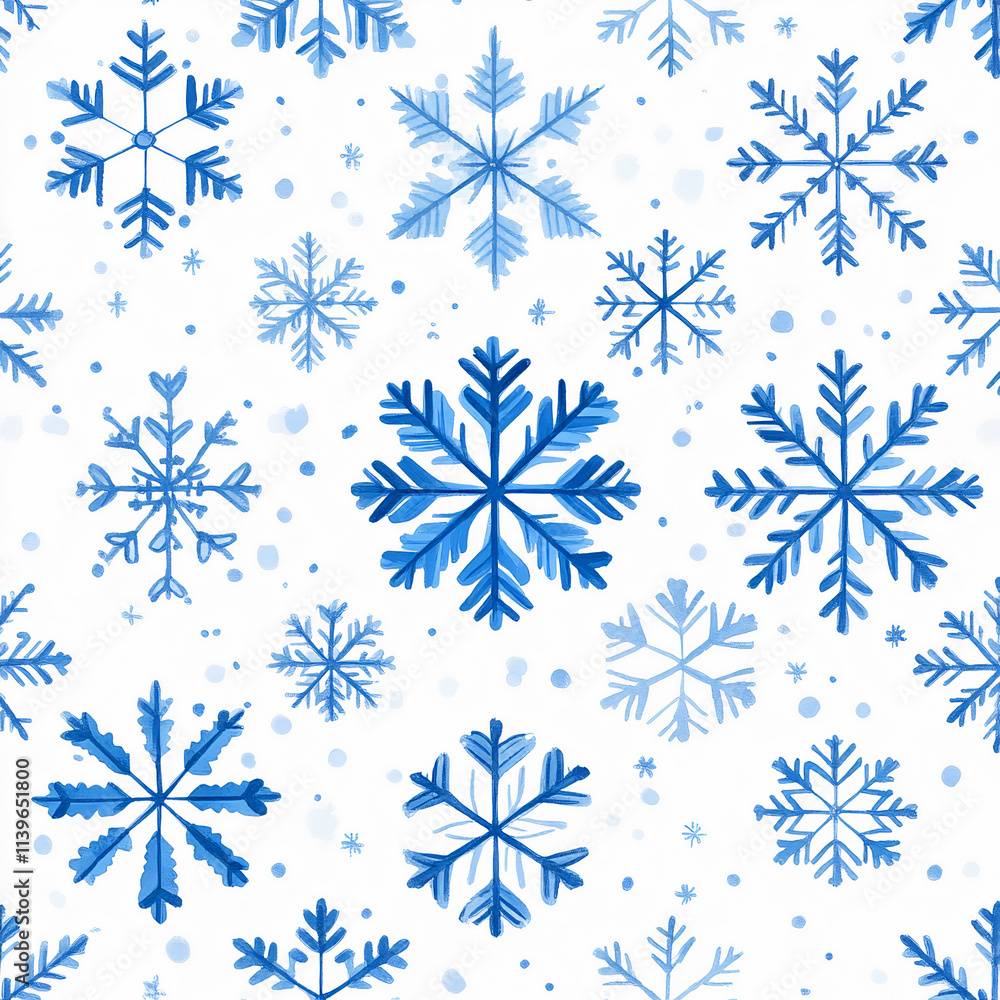 seamless pattern with various blue snowflakes on a white isolated background. winter or Christmas pattern seamless pattern with various blue snowflakes on a white isolated background. winter or Christmas pattern
