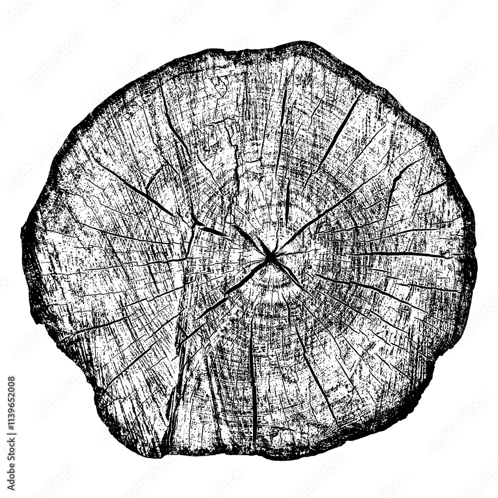 Wood tree texture on transparent backdrop. Wooden old cut. Log timber trunk. Stump rings nature pattern. PNG format.