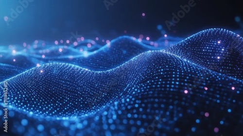 Abstract Blue Wave Particle Field Digital Art