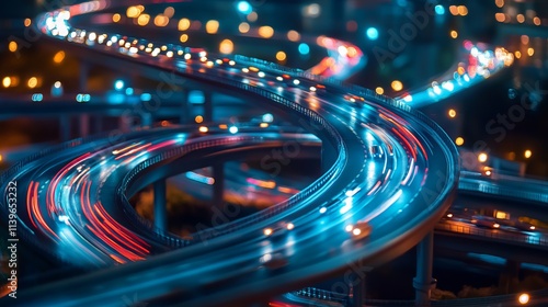 A toy city with tiny cars racing along its roads creates a captivating miniature world. The selective focus draws attention to the cars, giving the illusion of a bustling urban environment.  photo