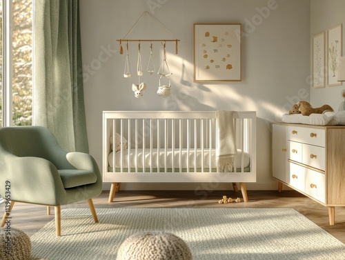 Cozy nursery setup for infants in a modern home interior design showcase calm atmosphere warm lighting