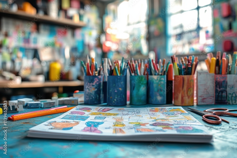 Creative crafting session art studio photography indoor close-up diy projects inspiring art enthusiasts Creative crafting session art studio photography indoor close-up diy projects inspiring art enthusiasts