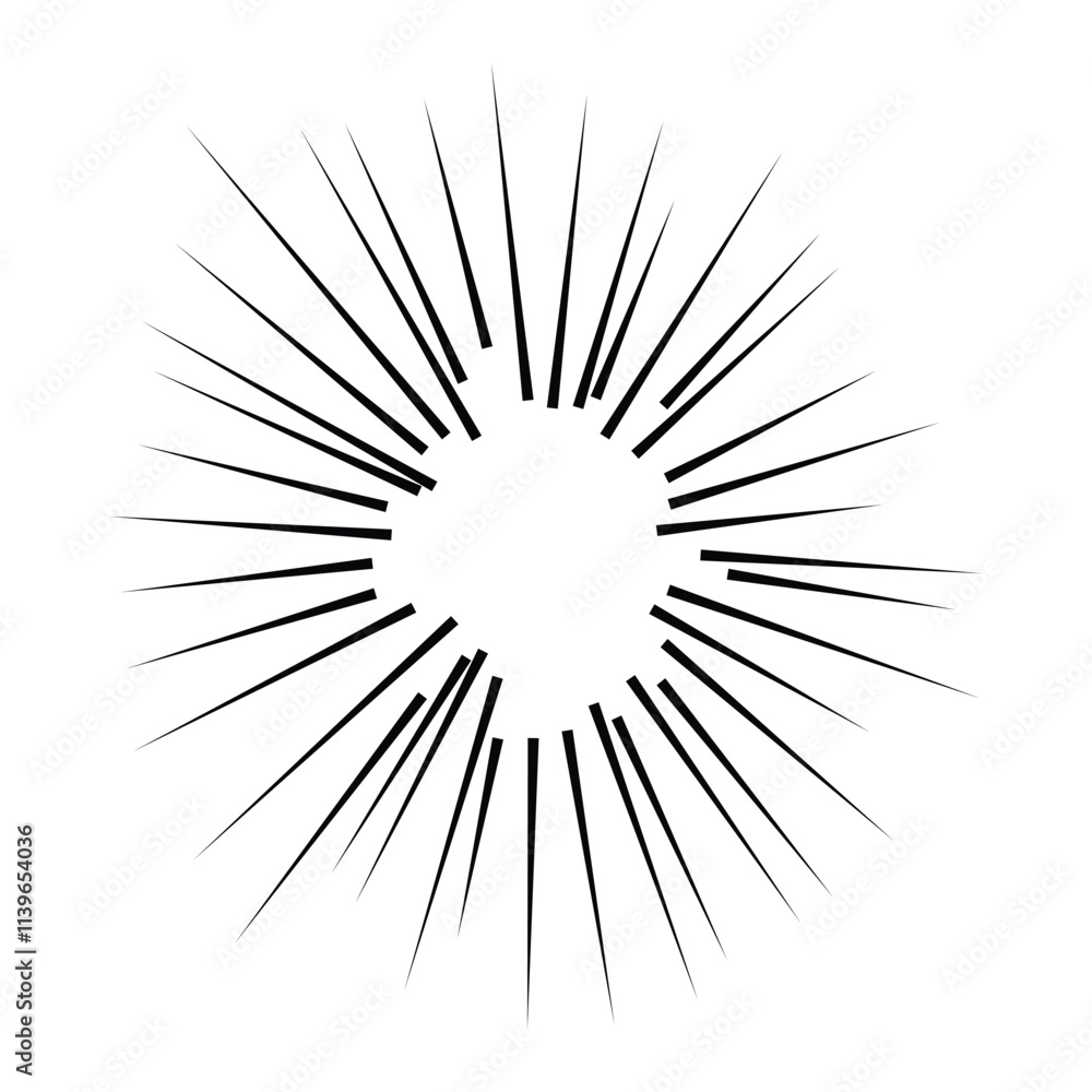 Obraz premium Speed lines manga effect. comic motion element. flash ray blast and radial explosion. vector splash. energy power and superhero force