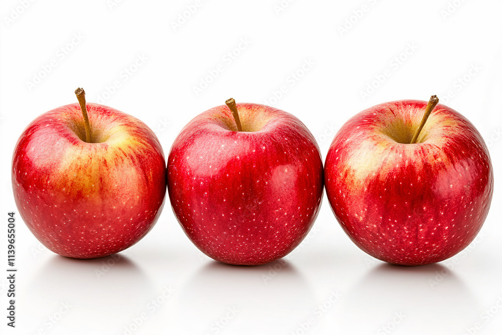 three red whole apples on a white isolated background three red whole apples on a white isolated background