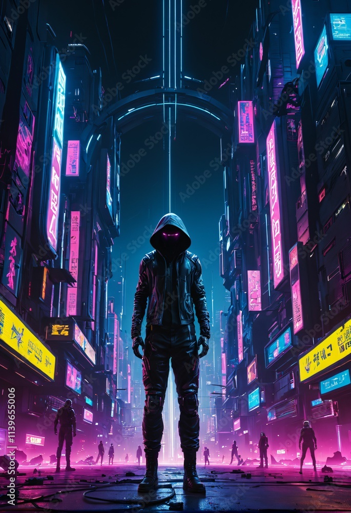 Neon City Uprising Cyberpunk Hero Stands Defiant Amidst Futuristic Ruins Neon City Uprising Cyberpunk Hero Stands Defiant Amidst Futuristic Ruins