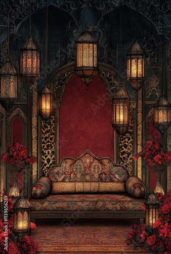 Wallpaper Mural Digital Drawing of a Moroccan Lantern-Themed Wedding Stage with Vibrant and Ornate Details Torontodigital.ca