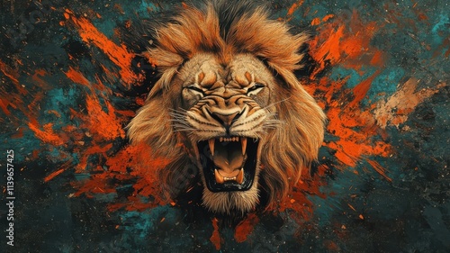 Textured pattern lion, dynamic, layered elements. photo