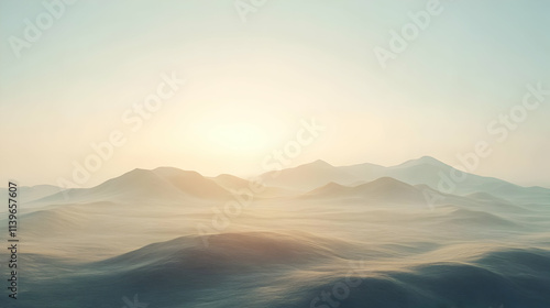 Sunrise over Misty Mountains 3D Illustration
