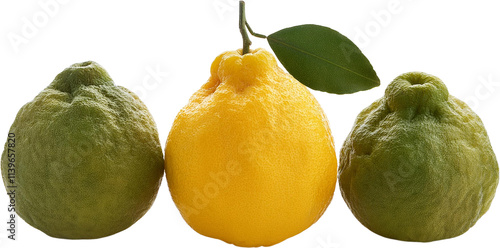 Three Sweet Limes and Lemon Fresh Citrus Fruits Yellow and Green Healthy Food photo