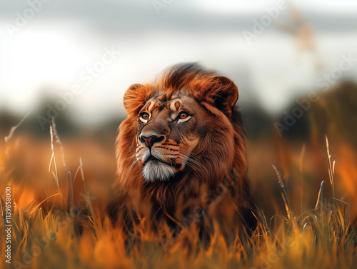 Close Up of Lion in Wilderness, African Savanna Big Cat