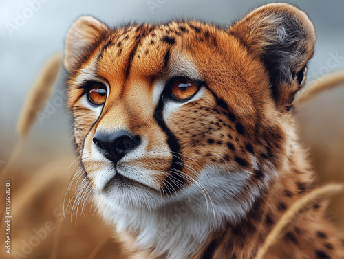 Focused Close Up of a Cheetah, Acinonyx jubatus, in the Wild