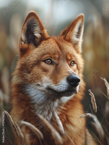 Focused close up of a Dingo, Canis lupus dingo, in the wild