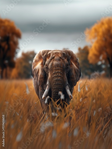 Close up portrait of an African elephant, Loxodonta africana, in the savanna