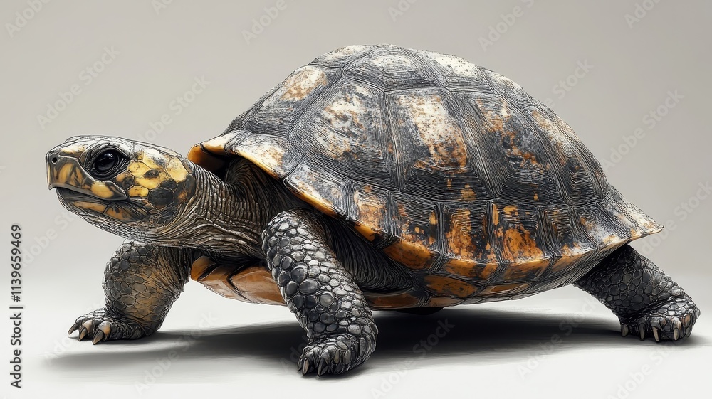 Obraz premium A turtle illustrated with a textured pattern, emphasizing the detailed surface of its shell.
