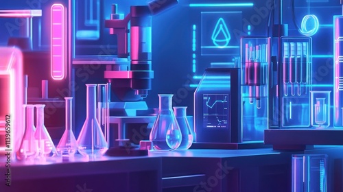 Neon Lit Modern Scientific Laboratory Equipment
