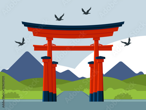 Torii Gate Concept Illustration Stylish and Beautiful