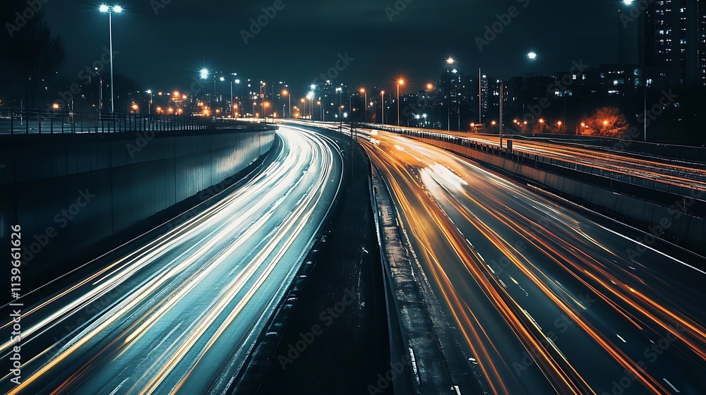 Night Highway Traffic. Concept of urban life, speed, and movement. Night Highway Traffic. Concept of urban life, speed, and movement.