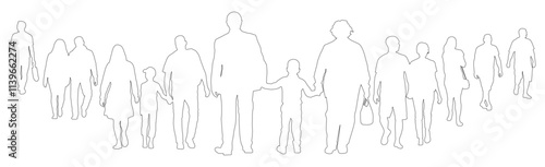 Society, contour of group moving people. Vector illustration