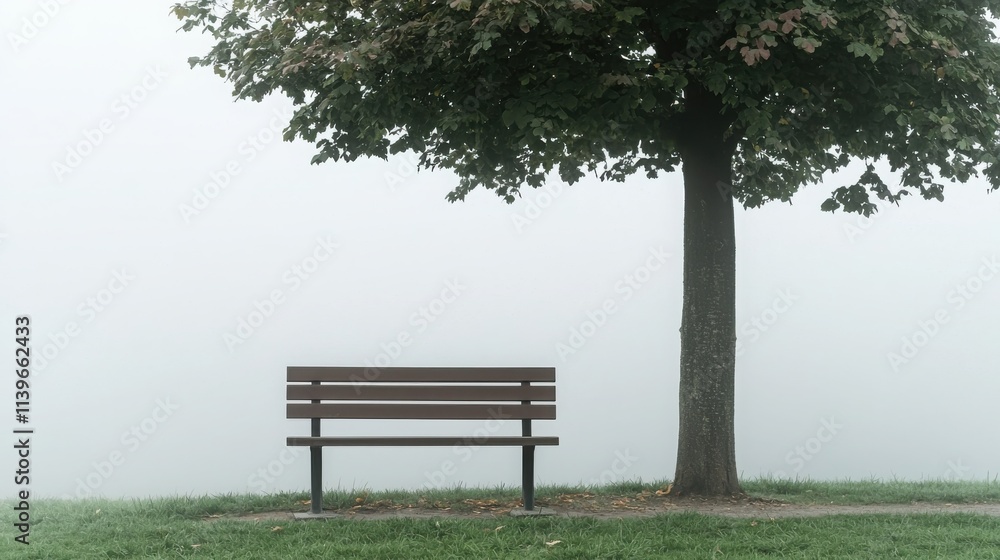 Mindfulness and peaceful breathing on a foggy park bench nature scene in serene environment Mindfulness and peaceful breathing on a foggy park bench nature scene in serene environment