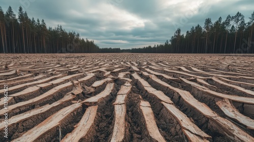 Drought-induced forest damage in sarut vast deforested landscape photo