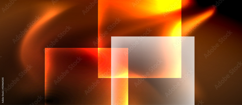 Fototapeta premium Glass squares with neon shiny light abstract background