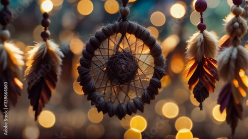 A dreamcatcher with feathers hanging from it