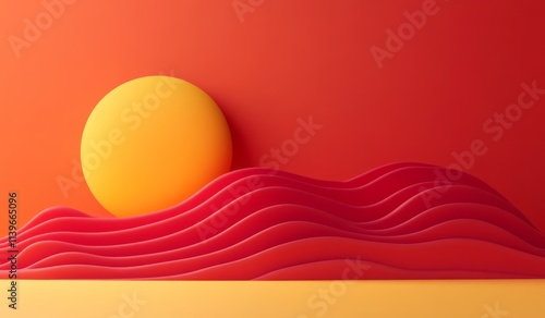 Abstract Red Waves and Yell...