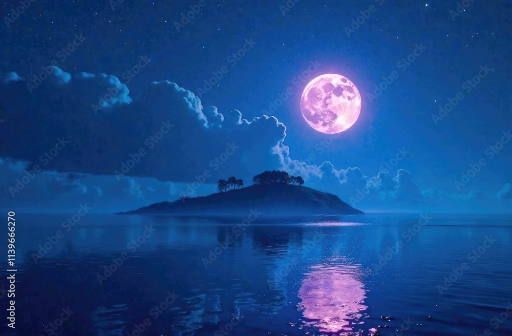 Night landscape, dark forest, river. Night sky, mountains. Moonlight reflection in water. Dark natural background Night landscape, dark forest, river. Night sky, mountains. Moonlight reflection in water. Dark natural background