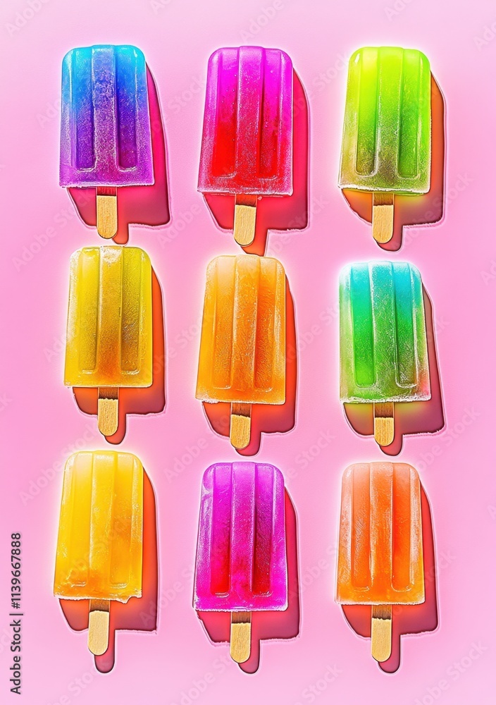 Bright colorful popsicles on pink background Bright colorful popsicles on pink background