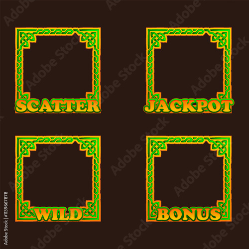Game Frames for slot. Jackpot, Bonus, Wild and Scatter square frames for your game, slots and UI design