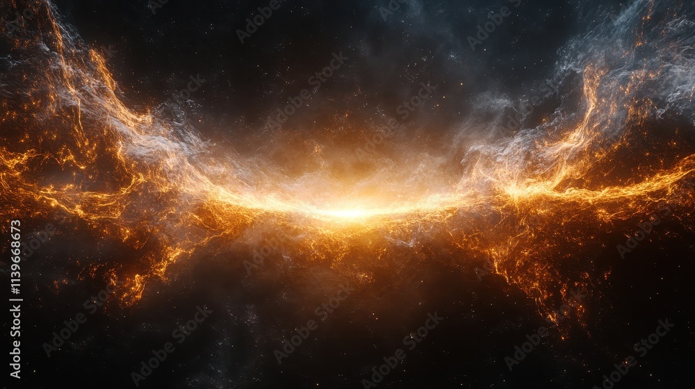 Fototapeta premium Minimalistic golden firework bursts on a black background, leaving the center blank