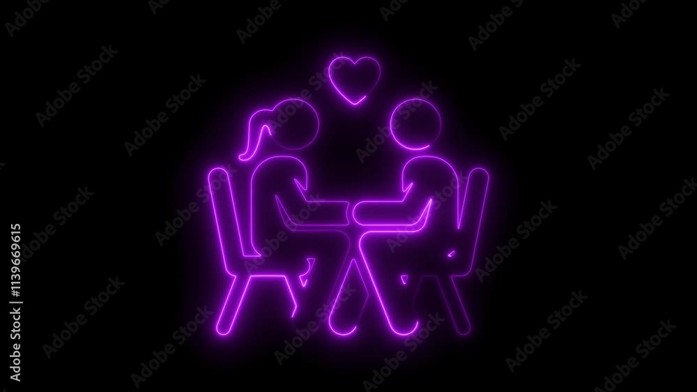 Animated Neon Glowing Stick Figures Dining Together with Heart Symbolizing Romance, Love, Relationship, and Date Night Animated Neon Glowing Stick Figures Dining Together with Heart Symbolizing Romance, Love, Relationship, and Date Night