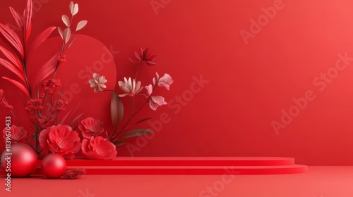 Red Floral Display with Cir...