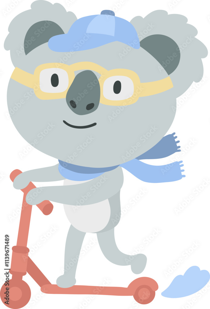 Little Koala Riding a Scooter.cartoon doodle