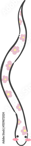 White snake with sweet pink flower texture for decoration on snake year in Chinese zodiac.