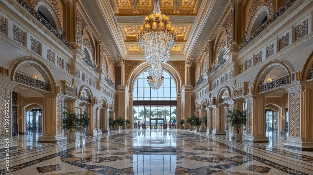 Grand chandelier featuring intricate carvings and crystal accents hanging in a luxurious hotel lobby with high ceilings. Grand chandelier featuring intricate carvings and crystal accents hanging in a luxurious hotel lobby with high ceilings.