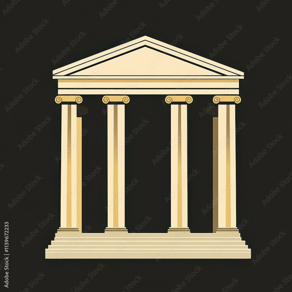 Classical temple with columns on black Classical temple with columns on black