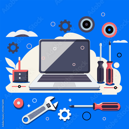 Flat design laptop repair illustration